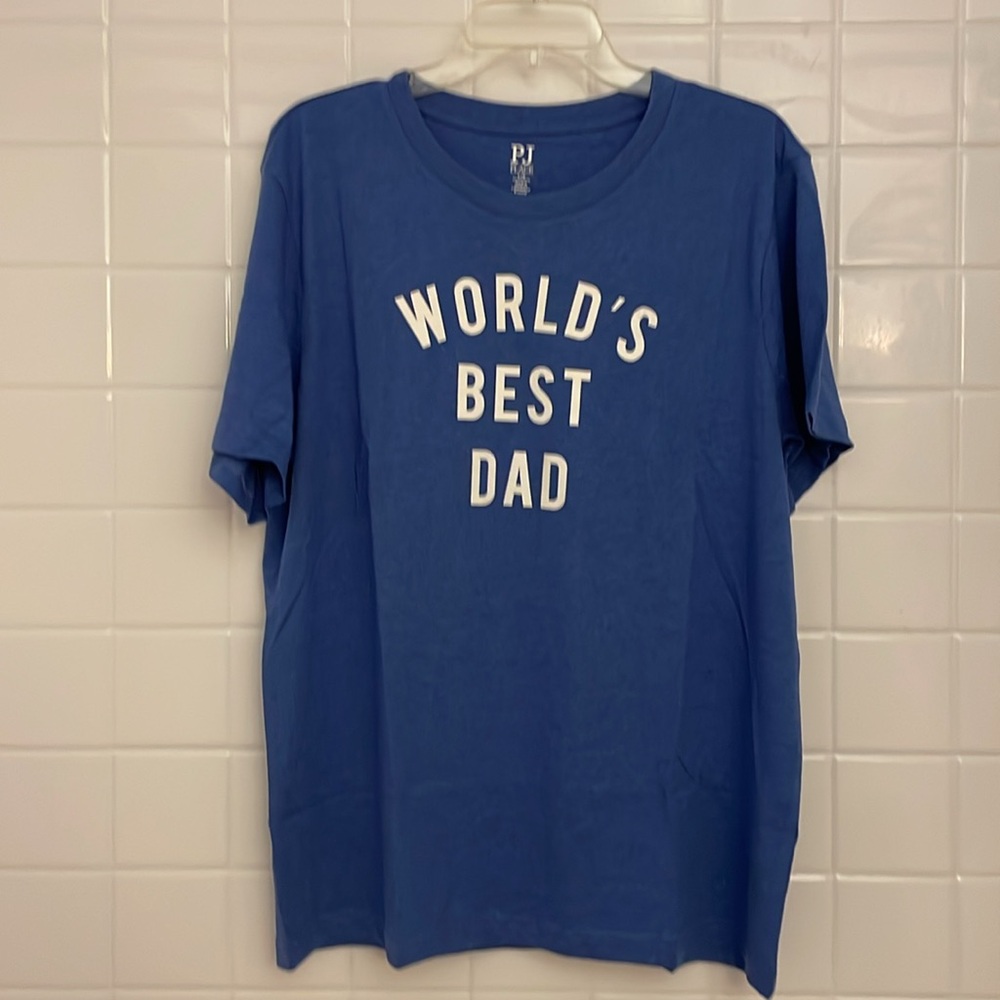 PJ Place, large graphic sleep tee. Blue, rib knit crew neck. Tag-lees label